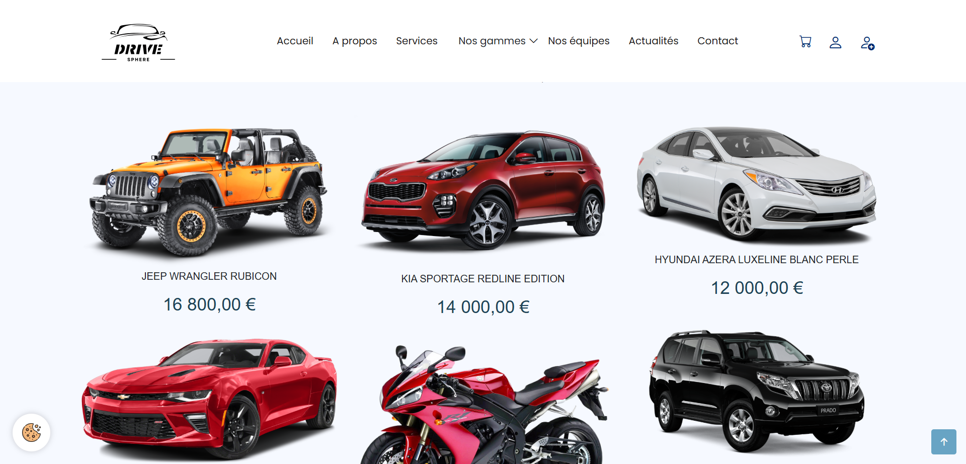 page des gammes du site drivesphere
